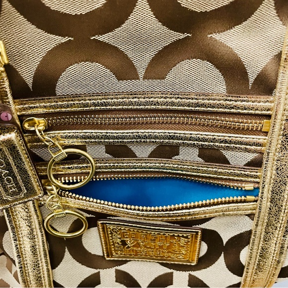 Coach Poppy Op Art Metallic Gold Large Glam Signature Tote - Picture 5 of 12